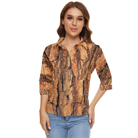 Bark Texture Wood Large Rough Red Wood Outside California Women s Quarter Sleeve Pocket Shirt by Ket1n9