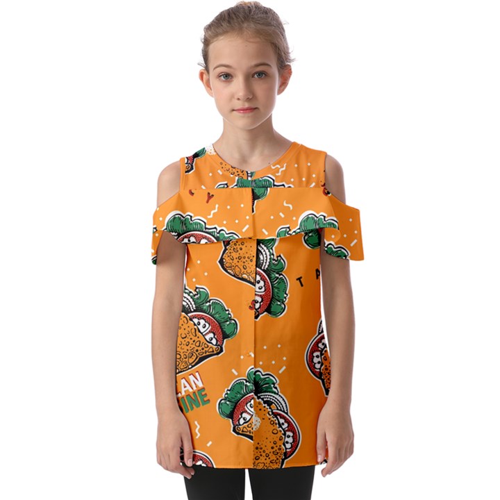 Seamless-pattern-with-taco Fold Over Open Sleeve Top