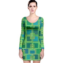 Green-abstract-geometric Long Sleeve Velvet Bodycon Dress by Ket1n9