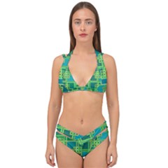 Green-abstract-geometric Double Strap Halter Bikini Set by Ket1n9