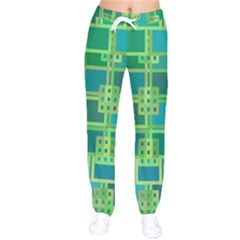 Green-abstract-geometric Women Velvet Drawstring Pants by Ket1n9