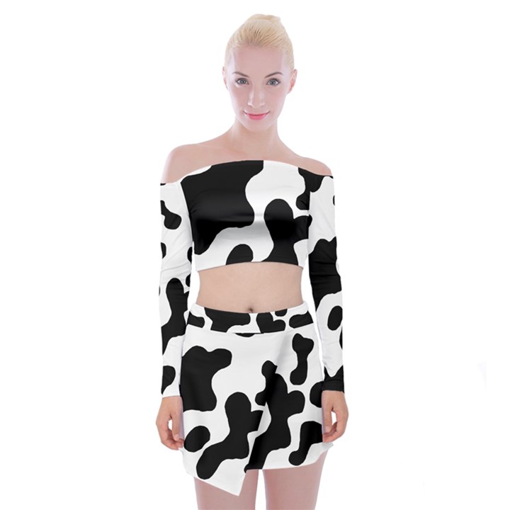 Cow Pattern Off Shoulder Top with Mini Skirt Set