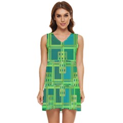 Green-abstract-geometric Tiered Sleeveless Mini Dress by Ket1n9