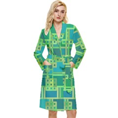 Green-abstract-geometric Long Sleeve Velvet Robe by Ket1n9