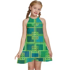 Green-abstract-geometric Kids  Halter Collar Waist Tie Chiffon Dress by Ket1n9