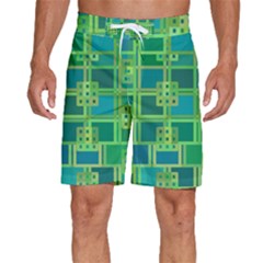 Green-abstract-geometric Men s Beach Shorts by Ket1n9