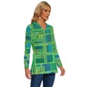 Green-abstract-geometric Long Sleeve Drawstring Hooded Top View3