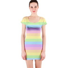 Cute Pastel Rainbow Stripes Short Sleeve Bodycon Dress by Ket1n9