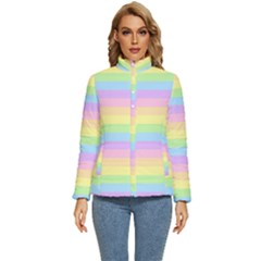 Cute Pastel Rainbow Stripes Women s Puffer Bubble Jacket Coat