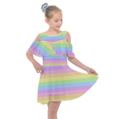 Cute Pastel Rainbow Stripes Kids  Shoulder Cutout Chiffon Dress by Ket1n9