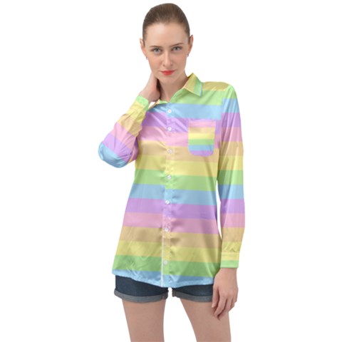 Cute Pastel Rainbow Stripes Long Sleeve Satin Shirt by Ket1n9