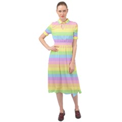 Cute Pastel Rainbow Stripes Keyhole Neckline Chiffon Dress by Ket1n9