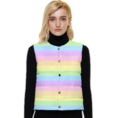 Cute Pastel Rainbow Stripes Women s Button Up Puffer Vest by Ket1n9