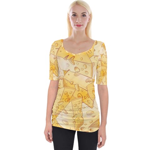 Cheese-slices-seamless-pattern-cartoon-style Wide Neckline T-shirt by Ket1n9