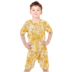 Cheese-slices-seamless-pattern-cartoon-style Kids  T-shirt And Shorts Set by Ket1n9