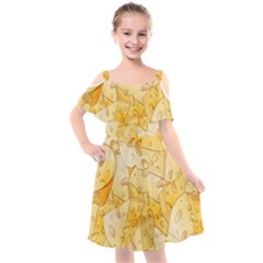 Cheese-slices-seamless-pattern-cartoon-style Kids  Cut Out Shoulders Chiffon Dress by Ket1n9