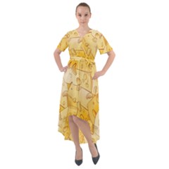 Cheese-slices-seamless-pattern-cartoon-style Front Wrap High Low Dress by Ket1n9