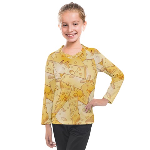 Cheese-slices-seamless-pattern-cartoon-style Kids  Long Mesh T-shirt by Ket1n9