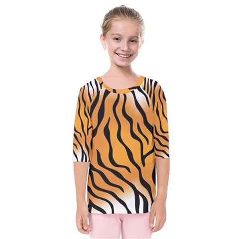 Tiger Skin Pattern Kids  Quarter Sleeve Raglan T-shirt by Ket1n9