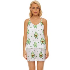 Cute-seamless-pattern-with-avocado-lovers V-neck Satin Pajamas Set by Ket1n9