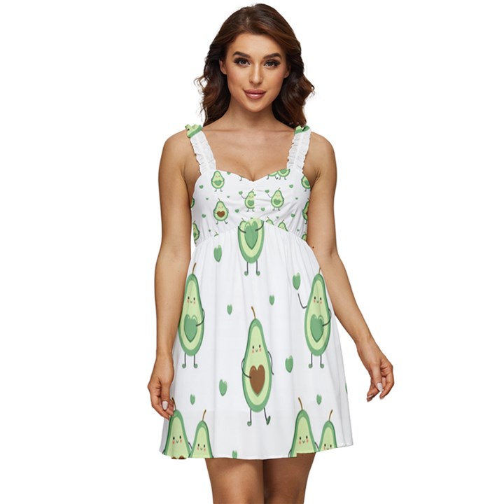 Cute-seamless-pattern-with-avocado-lovers Ruffle Strap Babydoll Chiffon Dress