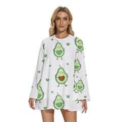 Cute-seamless-pattern-with-avocado-lovers Round Neck Long Sleeve Bohemian Style Chiffon Mini Dress by Ket1n9