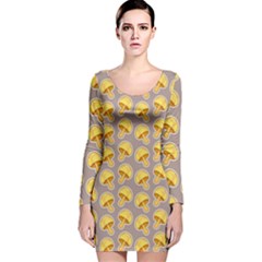 Yellow-mushroom-pattern Long Sleeve Velvet Bodycon Dress by Ket1n9