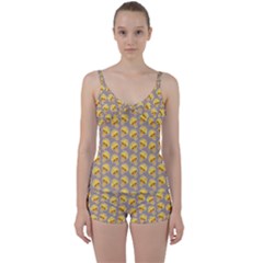 Yellow-mushroom-pattern Tie Front Two Piece Tankini by Ket1n9