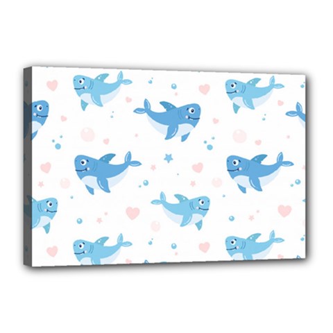 Seamless-pattern-with-cute-sharks-hearts Canvas 18  X 12  (stretched) by Ket1n9