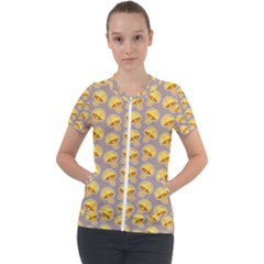 Yellow-mushroom-pattern Short Sleeve Zip Up Jacket by Ket1n9