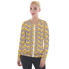 Yellow-mushroom-pattern Velvet Zip Up Jacket by Ket1n9