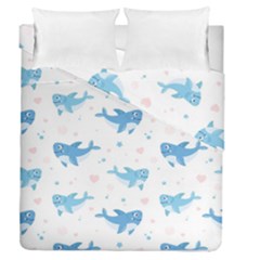 Seamless-pattern-with-cute-sharks-hearts Duvet Cover Double Side (queen Size) by Ket1n9