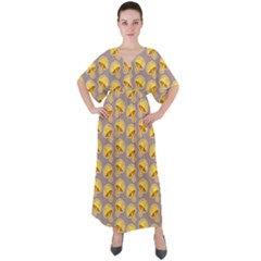 Yellow-mushroom-pattern V-neck Boho Style Maxi Dress by Ket1n9