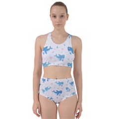 Seamless-pattern-with-cute-sharks-hearts Racer Back Bikini Set by Ket1n9