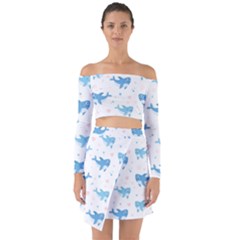 Seamless-pattern-with-cute-sharks-hearts Off Shoulder Top With Skirt Set