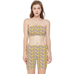 Yellow-mushroom-pattern Stretch Shorts And Tube Top Set by Ket1n9