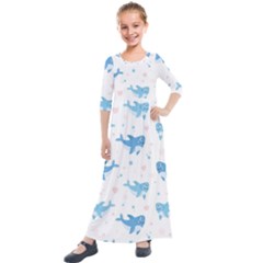 Seamless-pattern-with-cute-sharks-hearts Kids  Quarter Sleeve Maxi Dress by Ket1n9