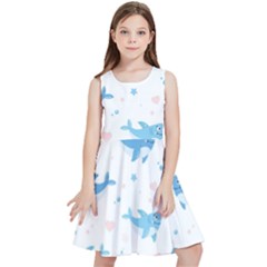 Seamless-pattern-with-cute-sharks-hearts Kids  Skater Dress by Ket1n9