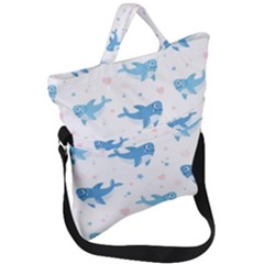 Seamless-pattern-with-cute-sharks-hearts Fold Over Handle Tote Bag by Ket1n9