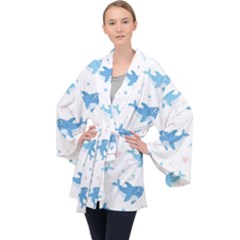 Seamless-pattern-with-cute-sharks-hearts Long Sleeve Velvet Kimono  by Ket1n9