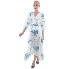 Seamless-pattern-with-cute-sharks-hearts Quarter Sleeve Wrap Front Maxi Dress by Ket1n9