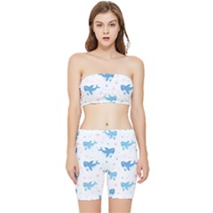 Seamless-pattern-with-cute-sharks-hearts Stretch Shorts And Tube Top Set by Ket1n9