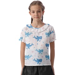 Seamless-pattern-with-cute-sharks-hearts Kids  Frill Chiffon Blouse by Ket1n9