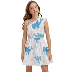 Seamless-pattern-with-cute-sharks-hearts Kids  One Shoulder Party Dress by Ket1n9