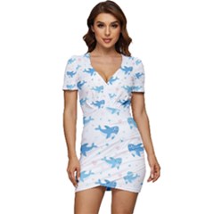 Seamless-pattern-with-cute-sharks-hearts Low Cut Cap Sleeve Mini Dress by Ket1n9