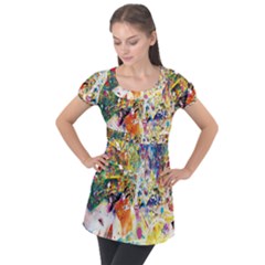 Multicolor Anime Colors Colorful Puff Sleeve Tunic Top by Ket1n9