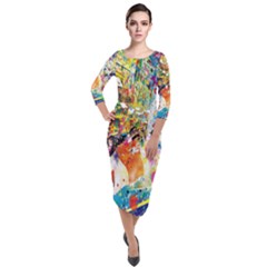 Multicolor Anime Colors Colorful Quarter Sleeve Midi Velour Bodycon Dress by Ket1n9