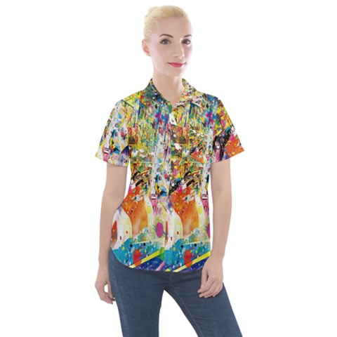 Multicolor Anime Colors Colorful Women s Short Sleeve Pocket Shirt by Ket1n9