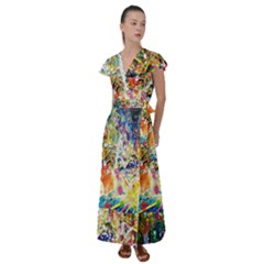 Multicolor Anime Colors Colorful Flutter Sleeve Maxi Dress by Ket1n9