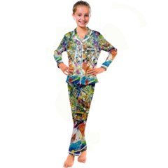 Multicolor Anime Colors Colorful Kids  Satin Long Sleeve Pajamas Set by Ket1n9